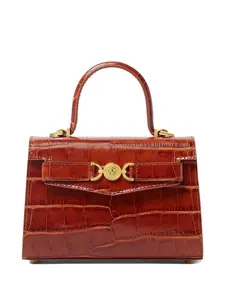 Маленькая сумка-тоут с тиснением под крокодила Versace, коричневый