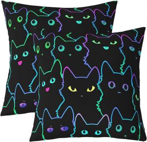 Erosebridal Наволочки декоративные Cat с принтом котенка градиентная радуга черная, Gradient Cat