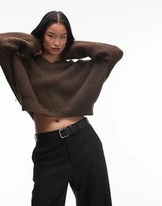 Джемпер Freya из толстой пряжи с V-образным вырезом коричневого меланжевого цвета Nia