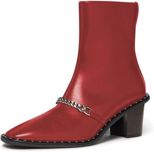 Женские стильные ботильоны YDN с закрытым носком, заклепками, на низком массивном каблуке, с модной цепочкой, боковой молнией, удобные повседневные обувь, размеры 4-16 US, Red