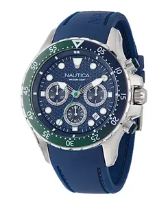 Мужские часы-хронограф с синим силиконовым ремешком, 44 мм Nautica, blue