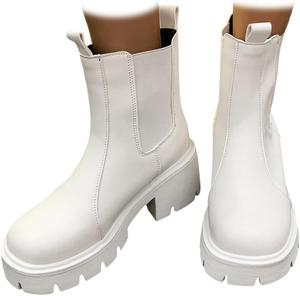 Женские ботильоны Chelsea 2024 с массивным каблуком, высокие эластичные ботинки на шнуровке, с рифленой подошвой, эластичные, осенние модные ботильоны ZJWBB, White