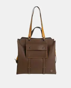 Двусторонняя сумка-мессенджер из замши бежевого цвета Volum, коричневый