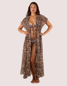 Длиннопляжная кафтан-жоржет Zarah с анималистичным принтом и анималистичным принтом Wolf & Whistle