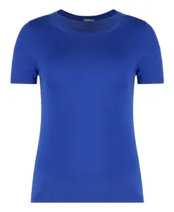 Вязаный шерстяной свитер с короткими рукавами в рубчик Malo, синий