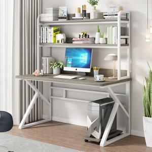 Компьютерный стол Xinmeikai 120x60 см с полкой, белая рама + Armani Gray