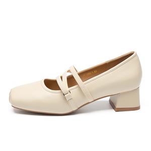 Туфли Мэри Джейн на массивном каблуке 4 см, женские ZHR, Beige