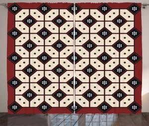 Штора ABAKUHAUS в этническом деревенском стиле с узором яванский батик, присборенная тесьма для спальни с петлями и крючками, 280 x 225 см, черный, кремовый и рубиновый цвета Abakuhaus