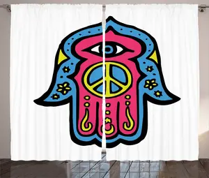 Штора из хамсы в деревенском стиле ABAKUHAUS, хиппи-бохо, Фатима, присборенная штора для спальни с петлями и крючками, 280 x 225 см, розовый, синий, желтый Abakuhaus