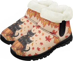 Детские зимние сапожки для мальчиков и девочек, утепленные искусственным мехом, ботильоны до щиколотки с противоскользящей подошвой для малышей, детей младшего и старшего возраста Chririnla, Maple Leaf Pumpkin Black Cat