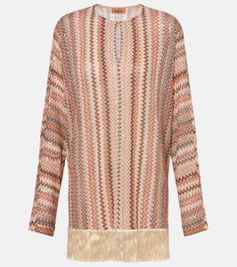 Блузка из ламе с зигзагообразной бахромой Missoni, Ivory, Beige And Black Tones