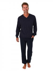 NORMANN Пижамный комплект с длинными рукавами, манжетами и принтом, темно-синего цвета