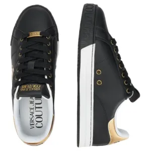 VERSACE JEANS COUTURE Cow Split Leather Low top Skateboard Shoes Men's Black Gold