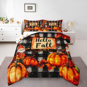 Erosebridal Комплект постельного белья Gnome Comforter Set с осенним принтом из тыкв, подсолнухов и кленовых листьев, Multi 21