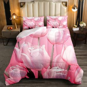 Erosebridal Комплект постельного белья Cute Pink Floral в стиле бохо с цветочным принтом из мягкого хлопка, Pink