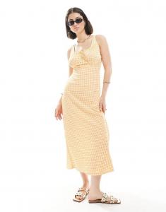 Платье-миди «молочница» в жатую клетку New Look оранжевого цвета