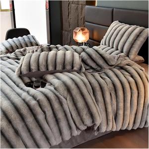 YIZUFU Комплект постельного белья из искусственного меха бархатный флис коричневый полосатый