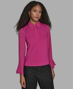 Женская блузка с длинными рукавами и воротником-жабо с оборками BCBG, Sorbet Fuchsia