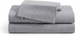 Tommy Hilfiger Комплект постельного белья, размер Twin, темно-синий, хлопковое шамбре, легкое плетение, нежная текстура