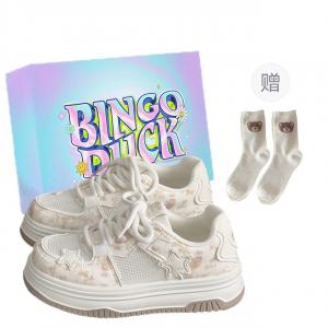 Нескользящие и дышащие низкие кроссовки для женщин BINGO DUCK, Pink+Exclusive Shoe Box+Gift Socks