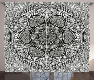 Шторы ABAKUHAUS в этническом деревенском стиле, вдохновленные национальным мотивом Мандала, универсальные ленточные шторы для гостиной с петлями и крючками, 280 x 225 см, белые и черные Abakuhaus