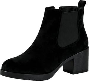 Женские замшевые ботильоны с круглыми носками, широким каблуком, боковой молнией, модные, удобные, с эластичной стопой, массивным средним каблуком, короткие ботинки для работы и бизнеса NXNBHSL, Black