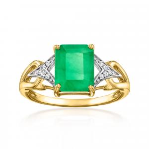 Кольцо Ross-Simons с изумрудом и бриллиантами из 14-каратного желтого золота Ross-Simons, зеленый