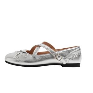 Туфли Мэри Джейн на массивном каблуке для женщин WUJI, Silver