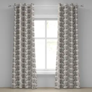 Винтажная штора на люверсах ABAKUHAUS, абстрактная цветочная композиция с традиционным рисунком хризантем, нарисованным вручную, декоративная двухпанельная штора, 280 см x 225 см, серо-коричневый, цвет яичной скорлупы