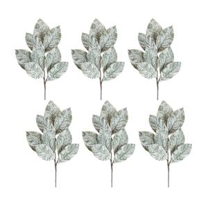 Декоративная ветка листьев магнолии Melrose International Frosted Winter, 6 штук, белый / коричневый