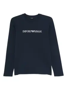 Топ с длинными рукавами и вышитым логотипом EMPORIO ARMANI, синий