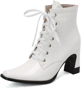 Женские модные западные ботильоны на шнуровке с квадратным носком, массивным каблуком и высокой подошвой, стильные короткие ботинки JOEUSTY, White-Velvet Lined