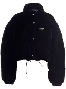Бархатный пуховик Prada, черный