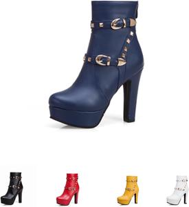 Женские кожаные ботильоны с заклепками, пряжкой, платформой и каблуком-стилет, с молнией, модные, с круглым носком, простые, теплые, противоскользящие, в стиле панк и готика, короткие NELSBREX, Blue