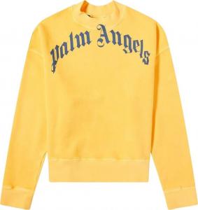 Толстовка Palm Angels Vintage Wash Curved Logo Crew 'Yellow/Navy', желтый