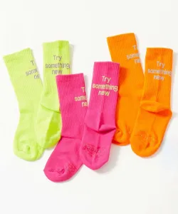 Набор из 3 пар неоновых носков с логотипом для мальчиков, весна/лето 2026 Devirock, цвет 001-Multi 1