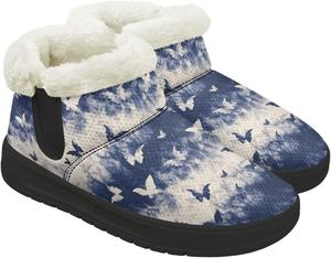 Теплые зимние ботинки для женщин с меховой подкладкой, средние по голенищу, удобные снежные ботинки для прогулок на улице, пушистая обувь Chririnla, Butterfly Tie-Dye