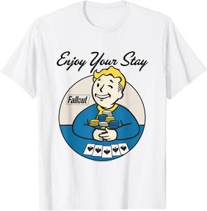 Футболка Fallout Video Game Vault Boy Poker Enjoy Your Stay, белая