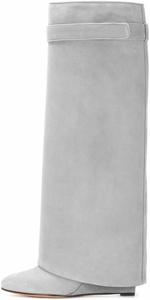 Женские зимние замшевые ботфорты FSJ с круглым носком на танкетке, размер 4-15 США, Grau