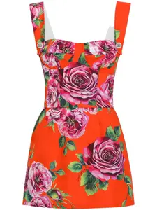 Платье мини с цветочным принтом DOLCE & GABBANA, красный