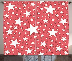Штора ABAKUHAUS Coral Rustic, большие и маленькие светящиеся звезды, универсальные ленточные шторы для гостиной с петлями и крючками, 280 x 175 см, цвет: белый, коралловый, красный, красный Abakuhaus