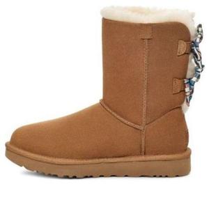 Кроссовки с клеткой и бантом зимние ботинки Ugg, коричневый