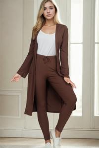 Женский комплект: длинный кардиган в рубчик и леггинсы TRUEDAMES, coffee