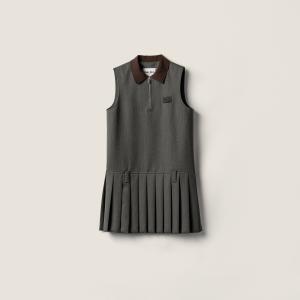 Платье из плиссированной ткани cover MIU MIU, сланцево-серый