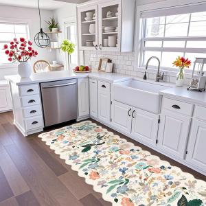 Ковровая дорожка с фестоном Hy Hao Yun Lai Floral для кухни, 61х305 см, кремовый/цветочный