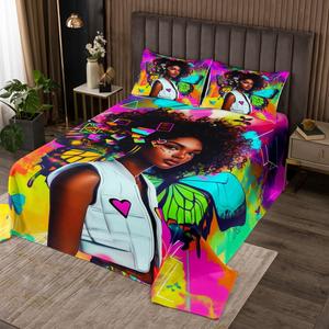 Erosebridal Комплект постельного белья для девочек в африканском стиле с принтом черной принцессы, Black Yellow