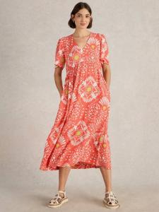 Платье миди с V-образным вырезом Lucy Floral White Stuff, Orange