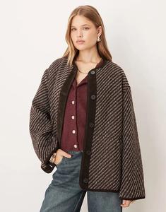 Куртка ASOS DESIGN без воротника с узором «ёлочка» синего и бордового цветов