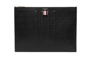 THOM BROWNE Кожаный портфель среднего размера с текстурой гальки для мужчин черный