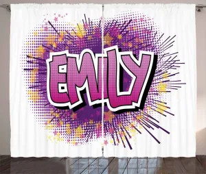 Штора ABAKUHAUS Эмили в деревенском стиле, популярное название мультфильма, универсальные ленточные шторы для гостиной с петлями и крючками, 280 x 225 см, светло-желтая фуксия и фиолетовый Abakuhaus